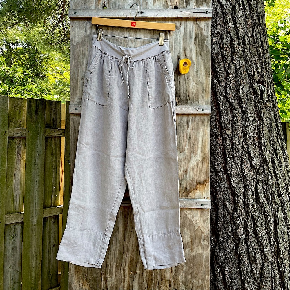 Size Small - Vintage Flax 100% Linen Cropped Gray Pants